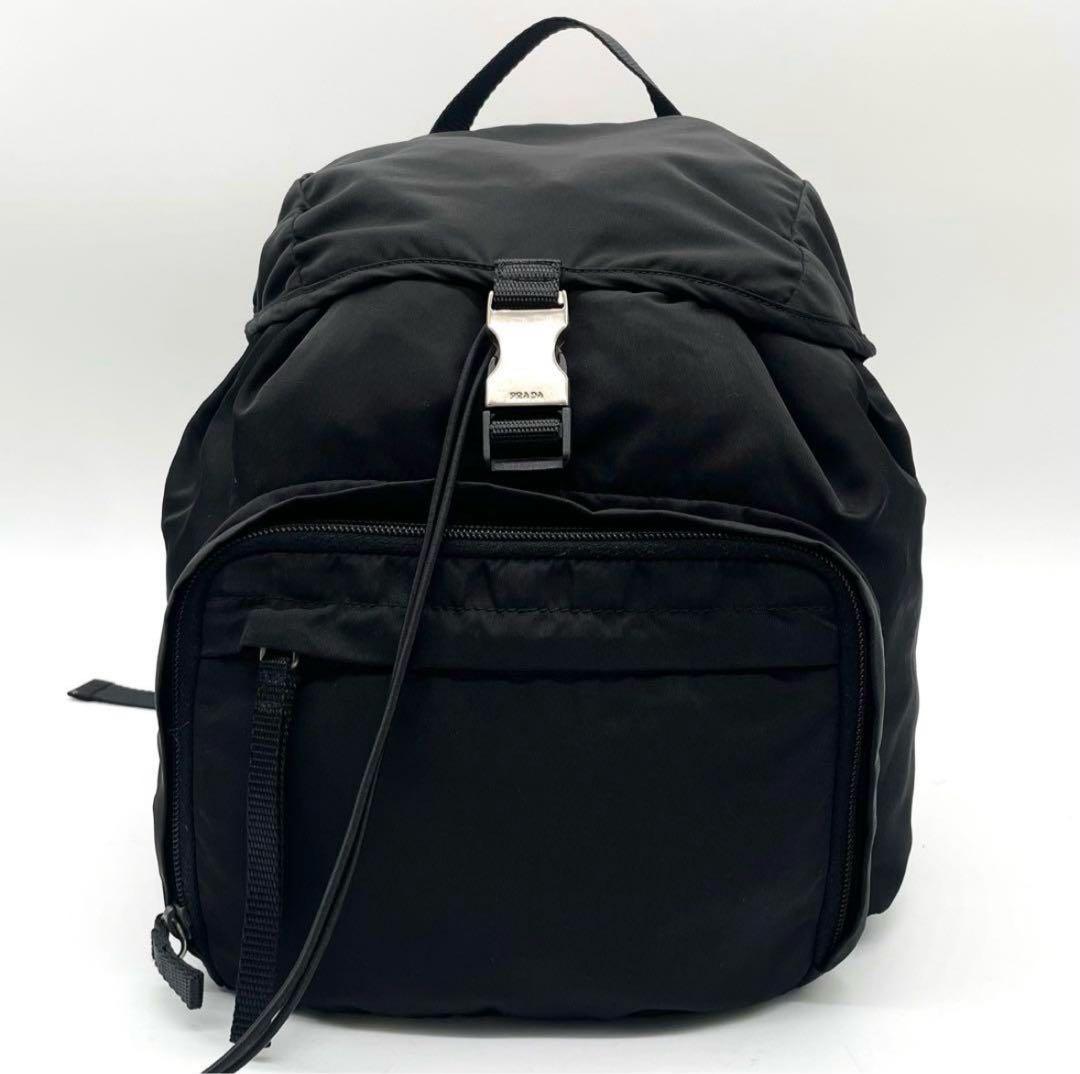 美品✨プラダ リュック 巾着型 ナイロン 三角ロゴ 白タグ ブラック