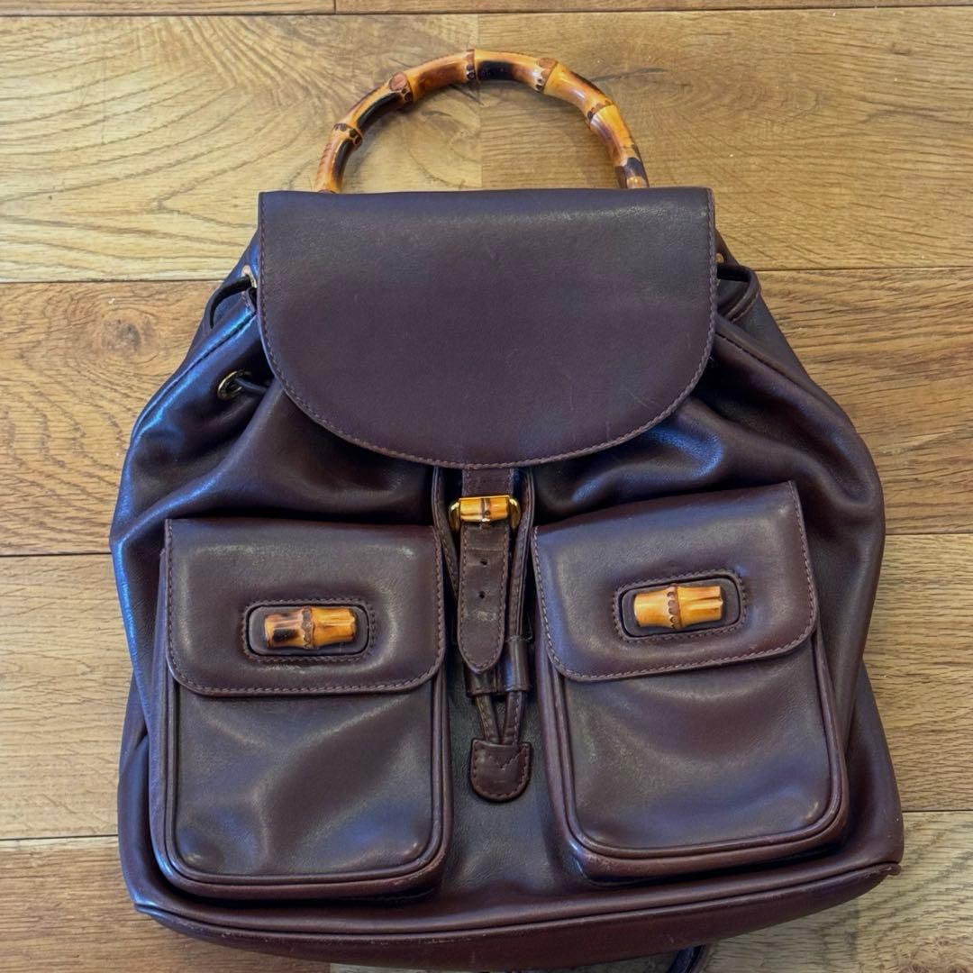 GUCCI バンブー　リュック　ブラウン　レザー　革