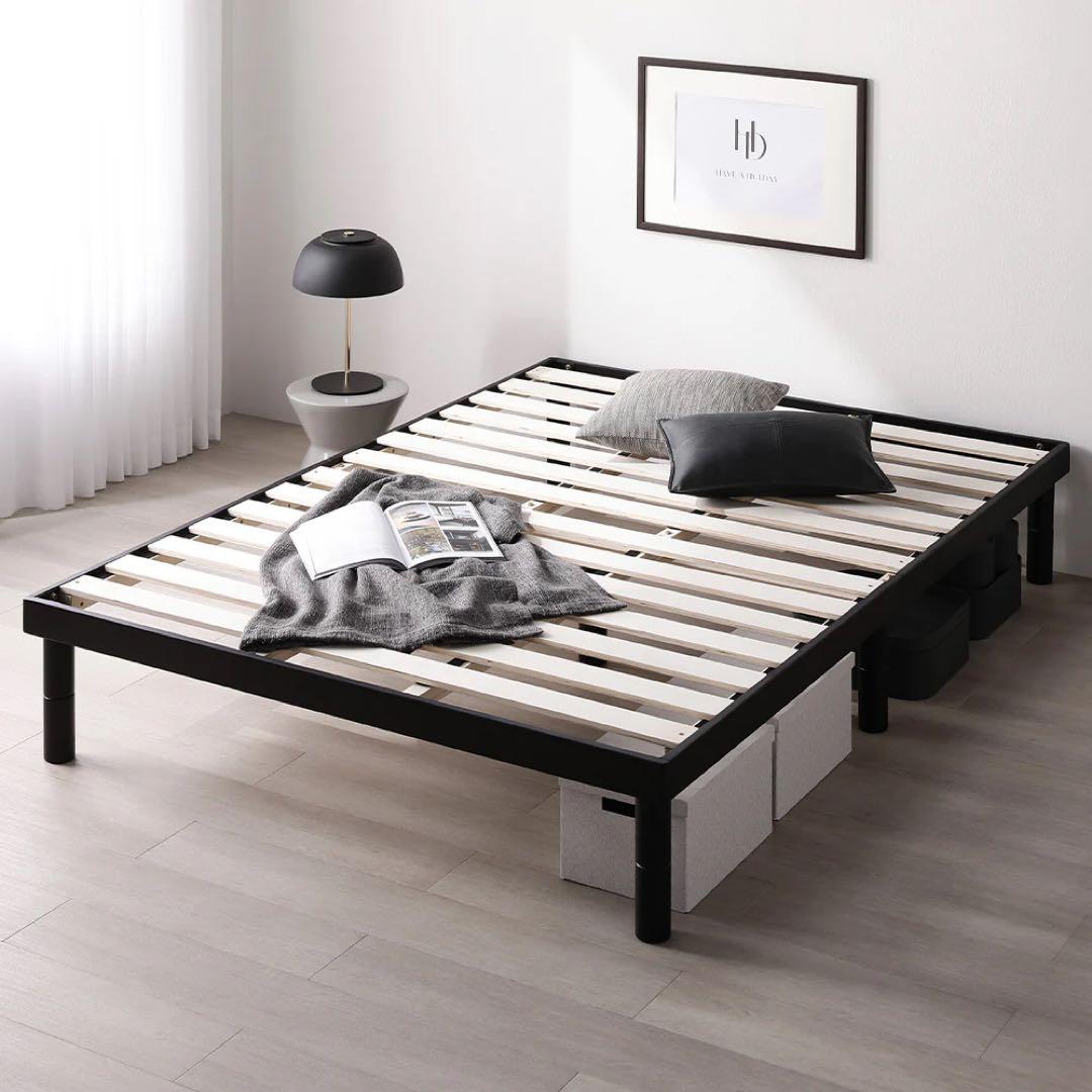 【ダブルベッド】高さ調整可能 天然木すのこベッド 『NOORA ノーラ』ブラック