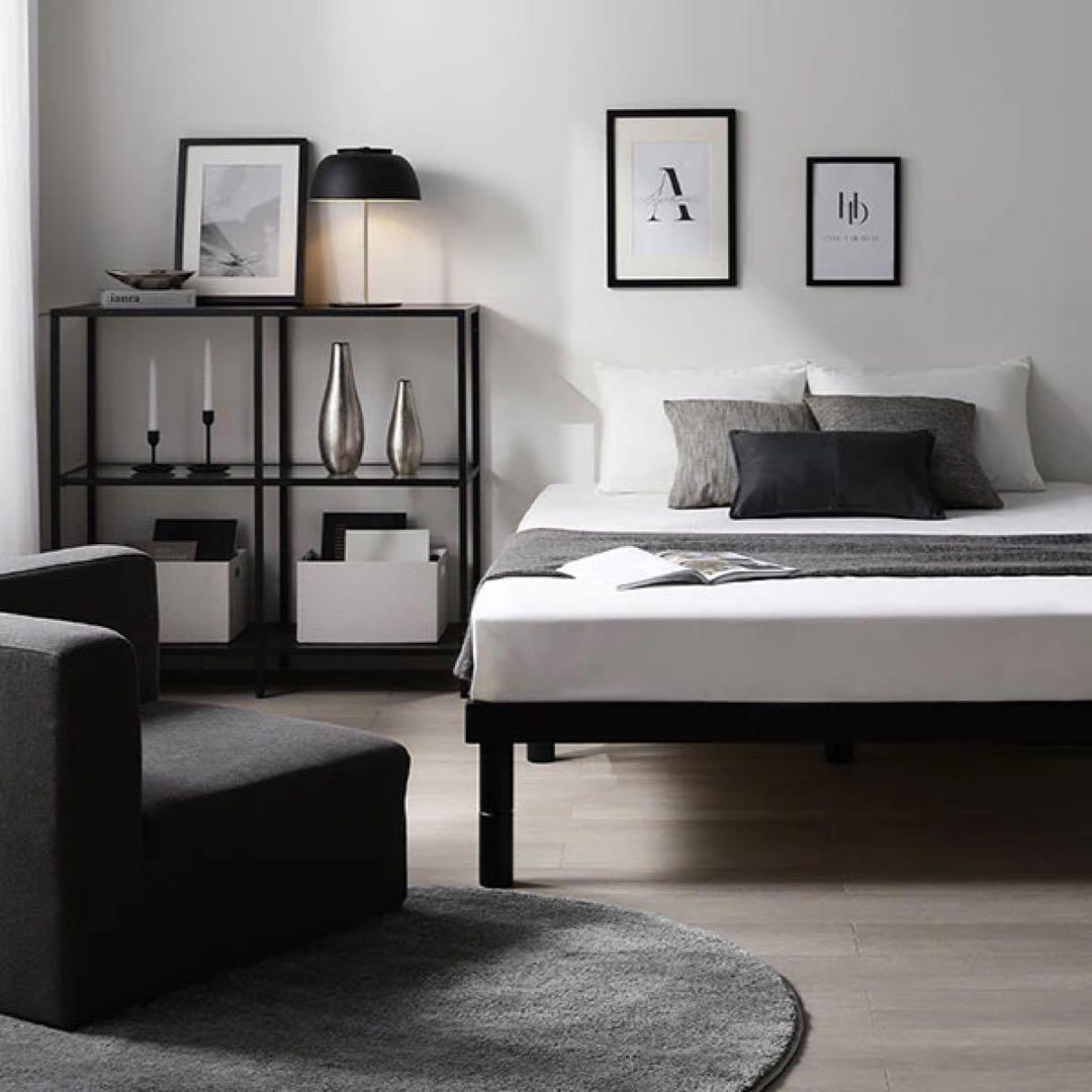 【ダブルベッド】高さ調整可能 天然木すのこベッド 『NOORA ノーラ』ブラック