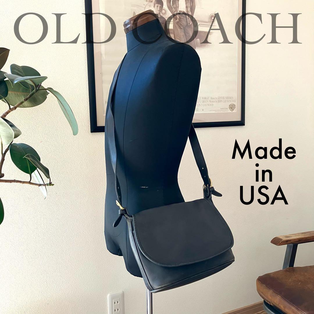 【希少】USA製 オールドコーチ レザーショルダーバッグ 黒 斜め掛け 男女兼用
