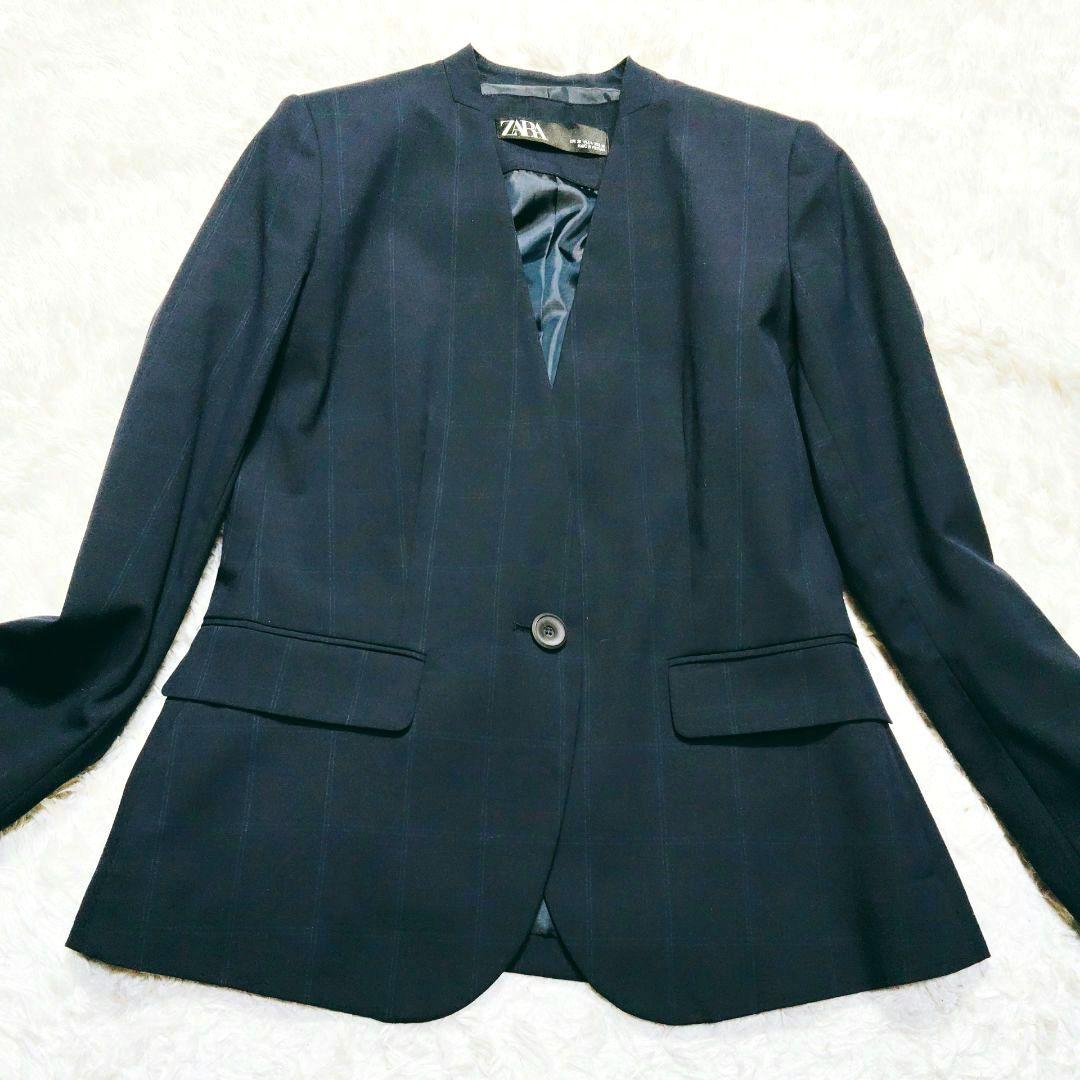 ZARA ザラ レディースセットアップ パンツスーツ ネイビー ノーカラー М