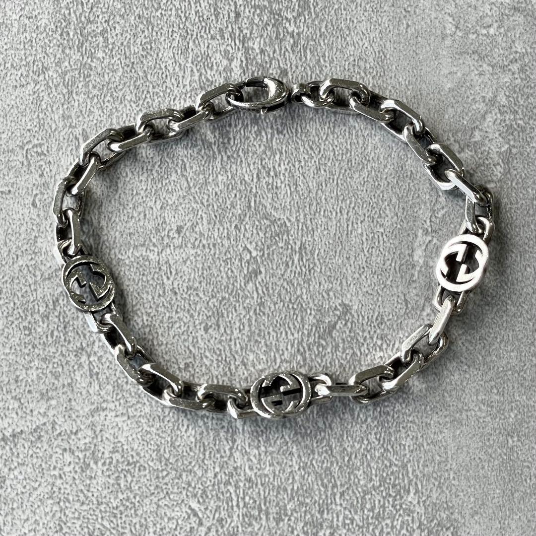 美品 GUCCI インターロッキングG シルバー チェーン ブレスレット　20