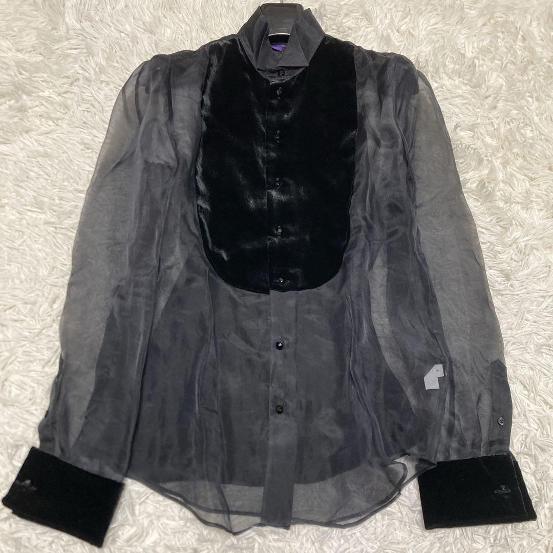 極美品✨現行ラルフローレン　パープルレーベル　シルク　ベロア　ブラウス　M 黒