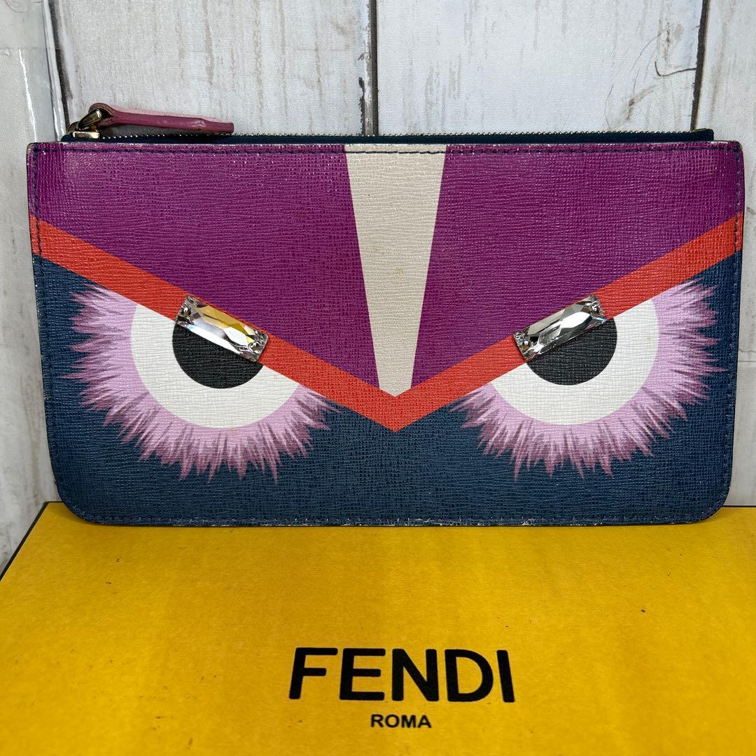 FENDI ポーチ　セカンドバッグ　モンスター　ストーン　ロゴ　PVC
