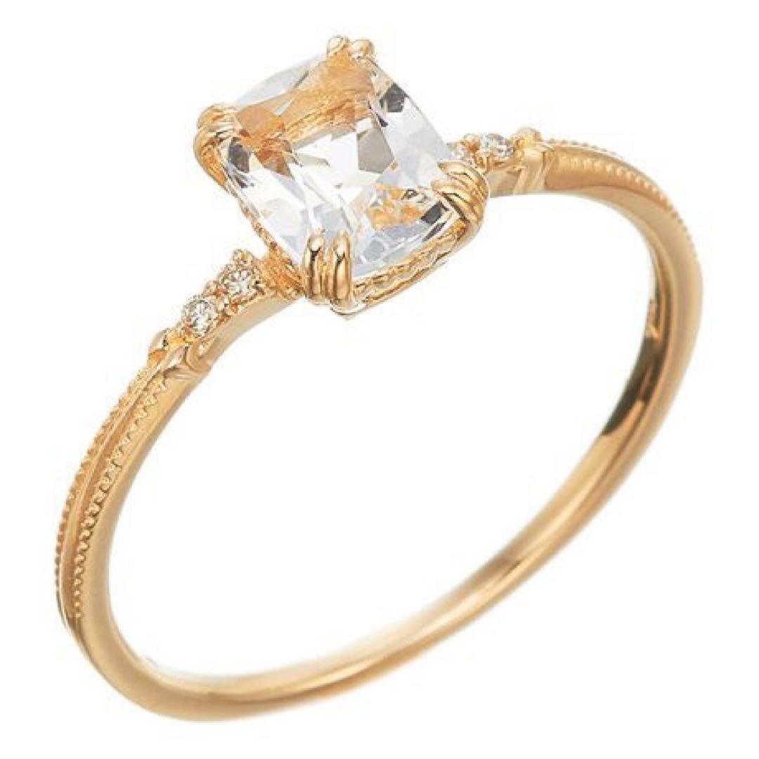 【agete】アガット K10 クォーツ ダイヤモンド リング 9号 指輪 水晶