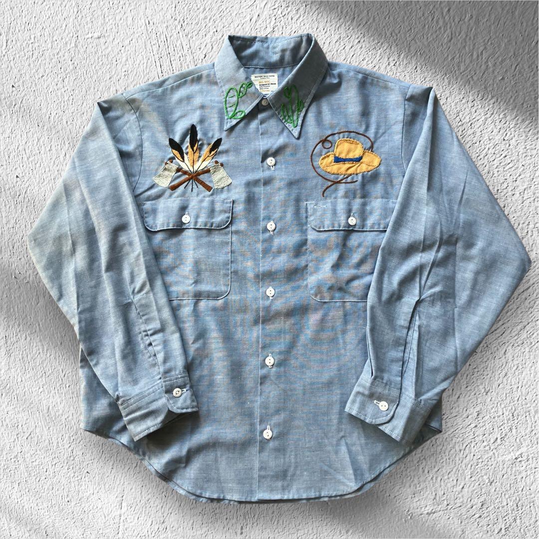 【極美品】70s BIG MAC 刺繍 シャンブレーシャツ バック刺繍 L相当