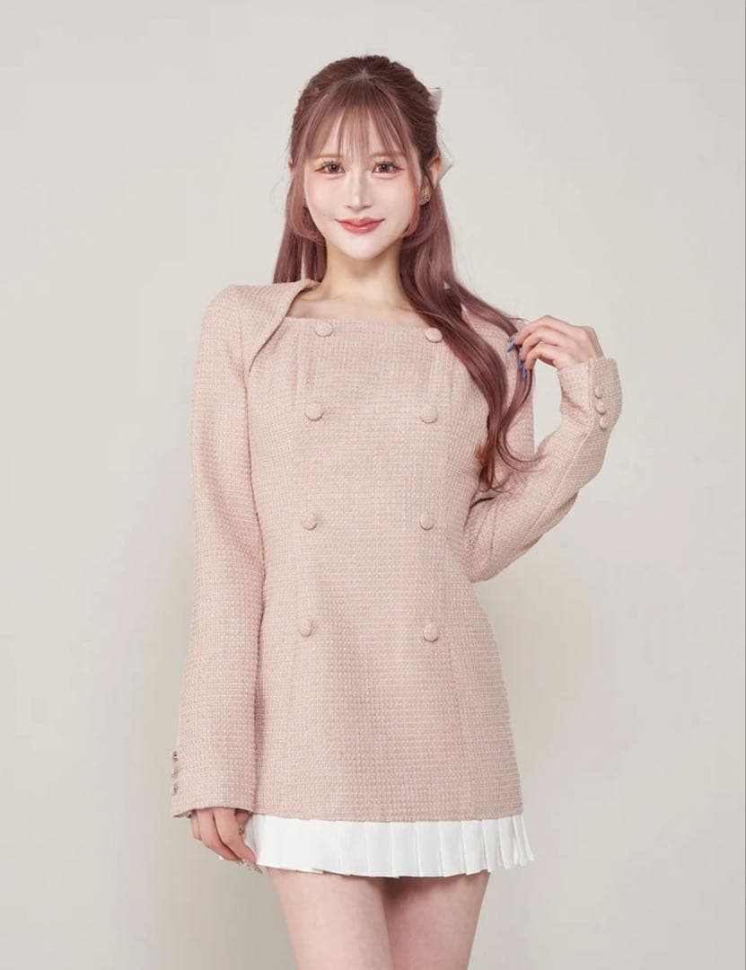 新品タグ付き　Darich プリーツドッキングツイードミニワンピース (ピンク)