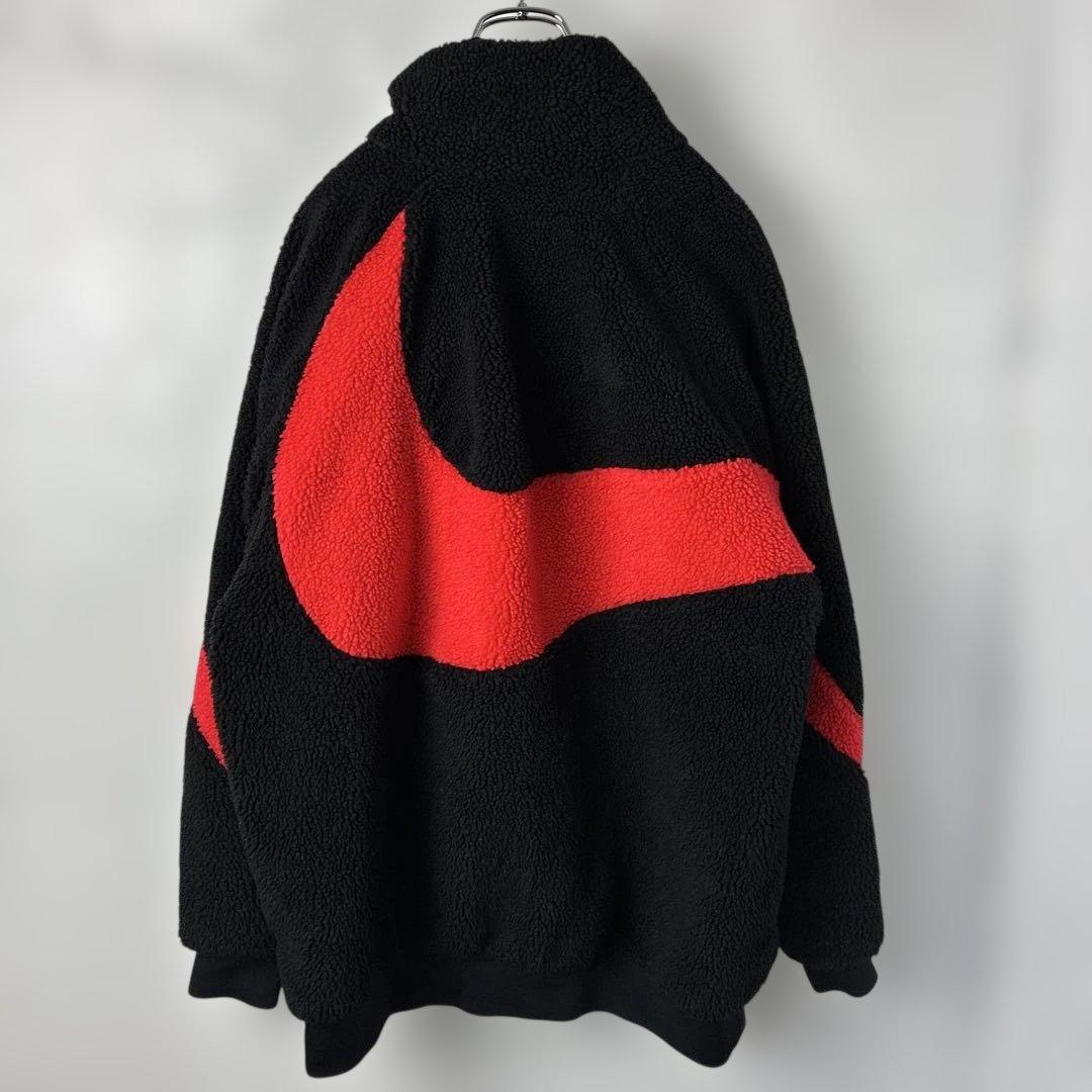NIKEナイキ　リバーシブル　ナイロンジャケット　フリース　刺繍ロゴ　ブラック赤