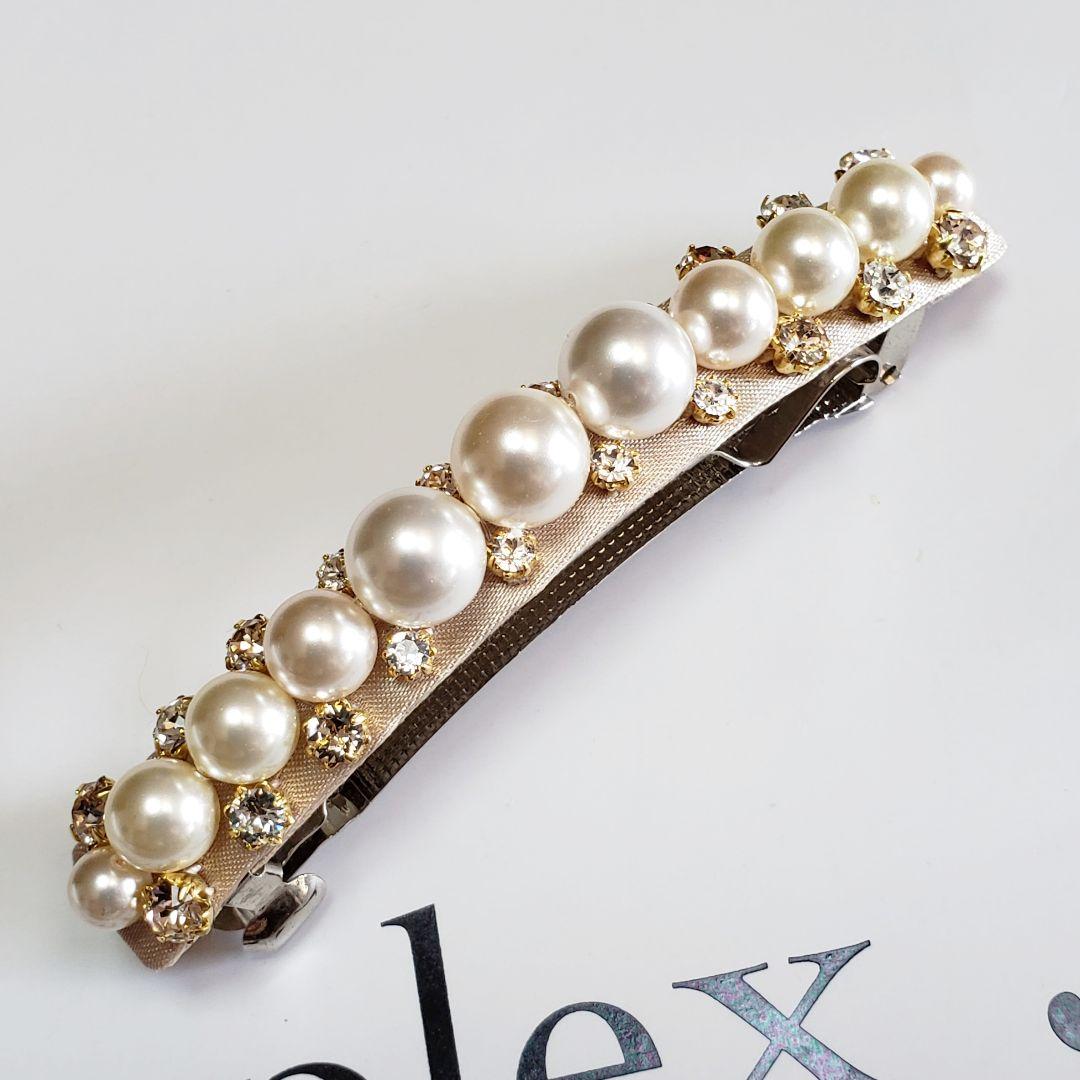 新品　コンプレックスビズ　パール　スワロフスキー　ベージュ　バレッタ　セレモニー