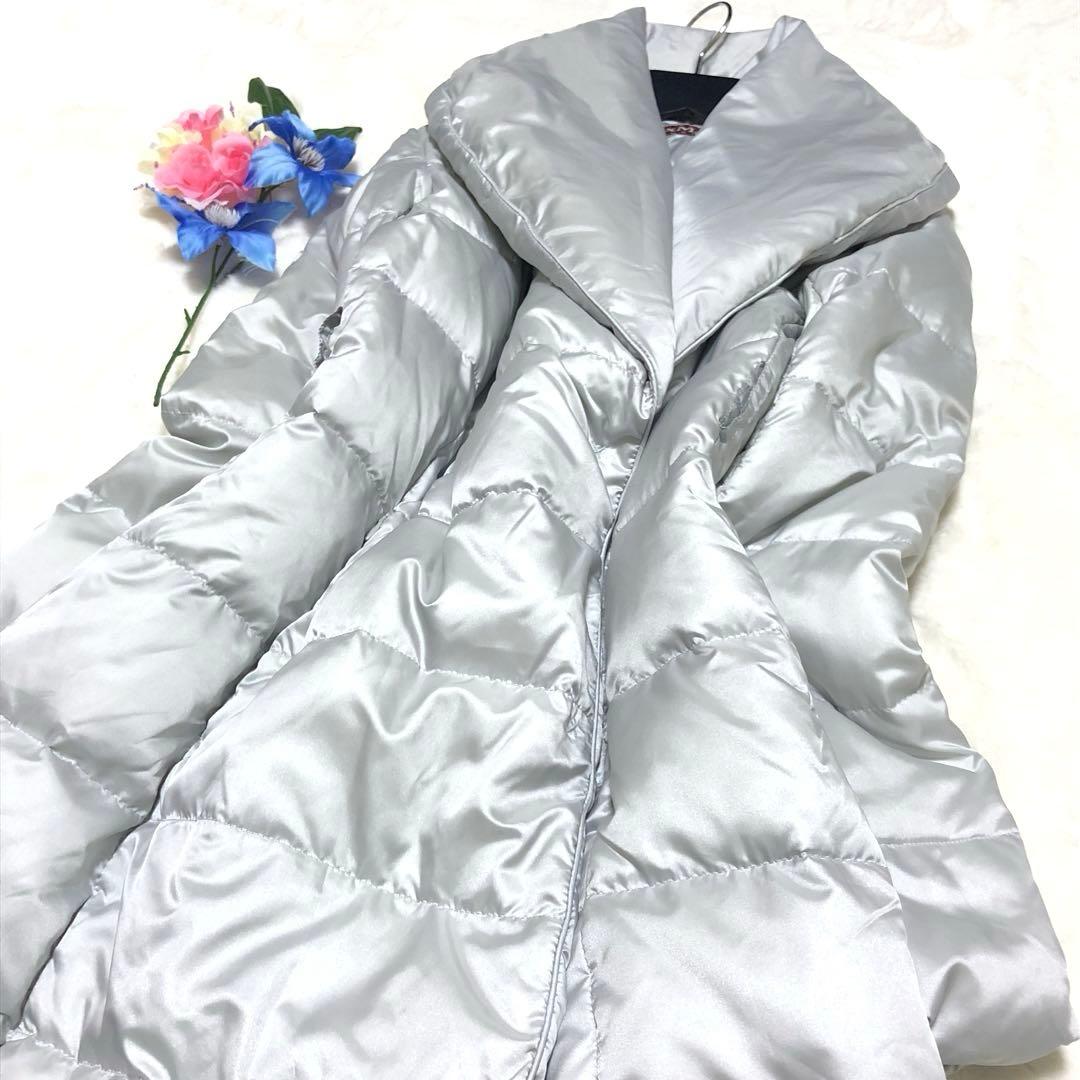 極美品　マックスマーラ　ダウンコート　ボリューム襟✨　女優襟　ダブル　シルバー