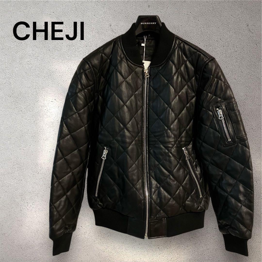 新品　CHEJI ブラック　キルティング　ボンバージャケット　レザー　ジャケット