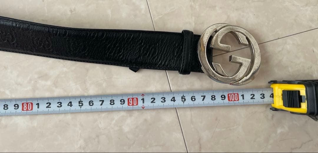 GUCCI グッチ ベルト 本革 ブラック シルバー GG バックル