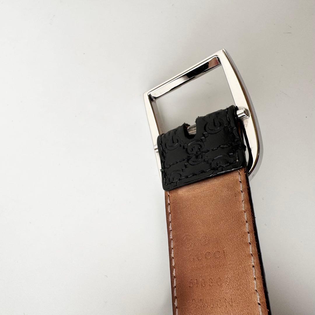 GUCCI　ベルト　マイクロシマ　GG柄　レザー　ブラック　シルバー