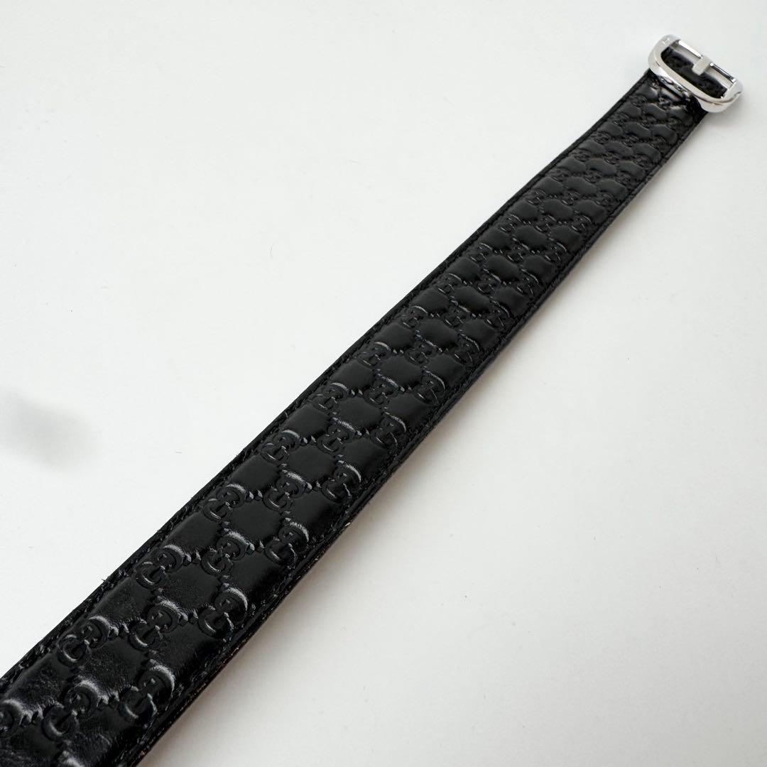 GUCCI　ベルト　マイクロシマ　GG柄　レザー　ブラック　シルバー