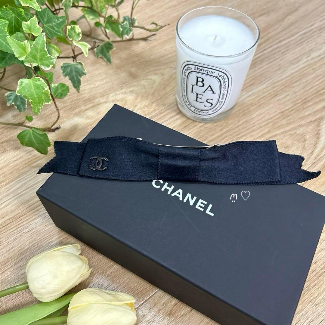 CHANEL　シャネル　ココマークリボンボウバレッタ　オールブラック　髪留め