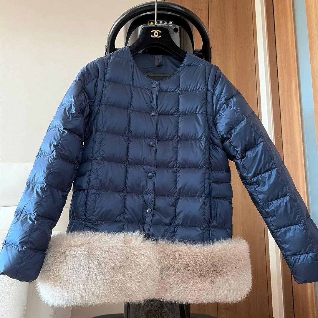 タイオン　エクストラ ダウンジャケット3way ネイビー L ファー付き