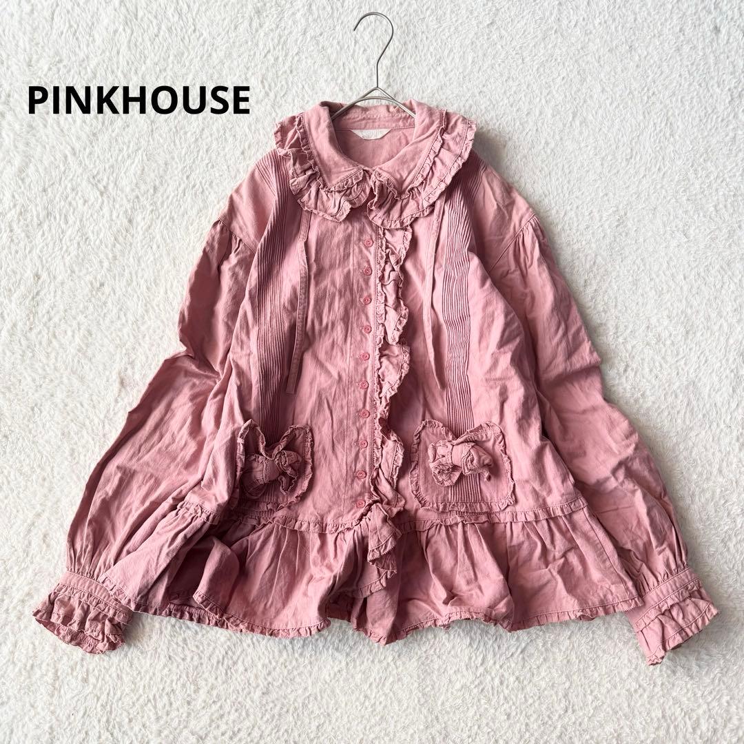 ピンクハウス ピコフリル ピンタック ブラウス りぼん ガーリー 綿 洗える