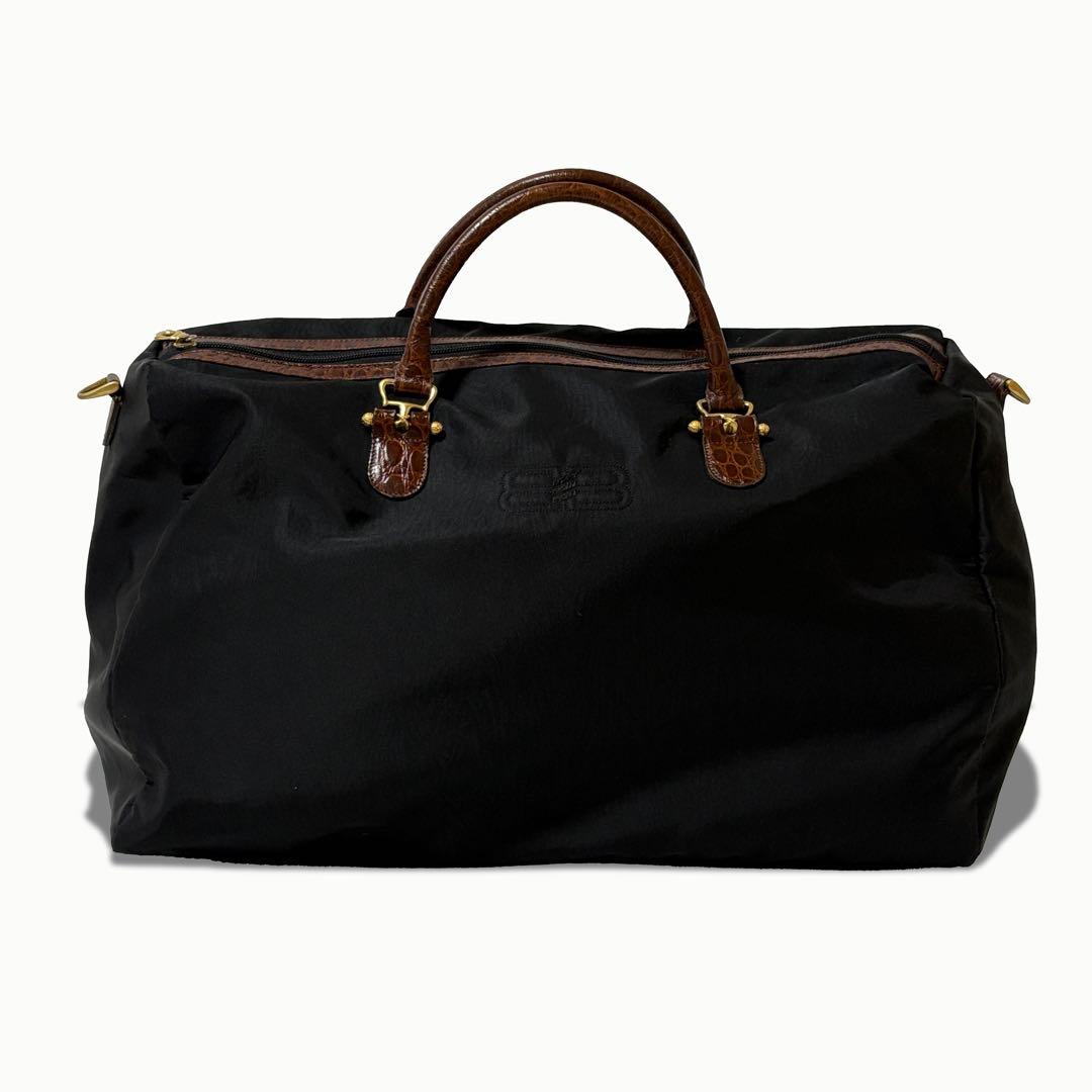 【美品】BALENCIAGA クロコダイル ボストンバッグ　ブラック