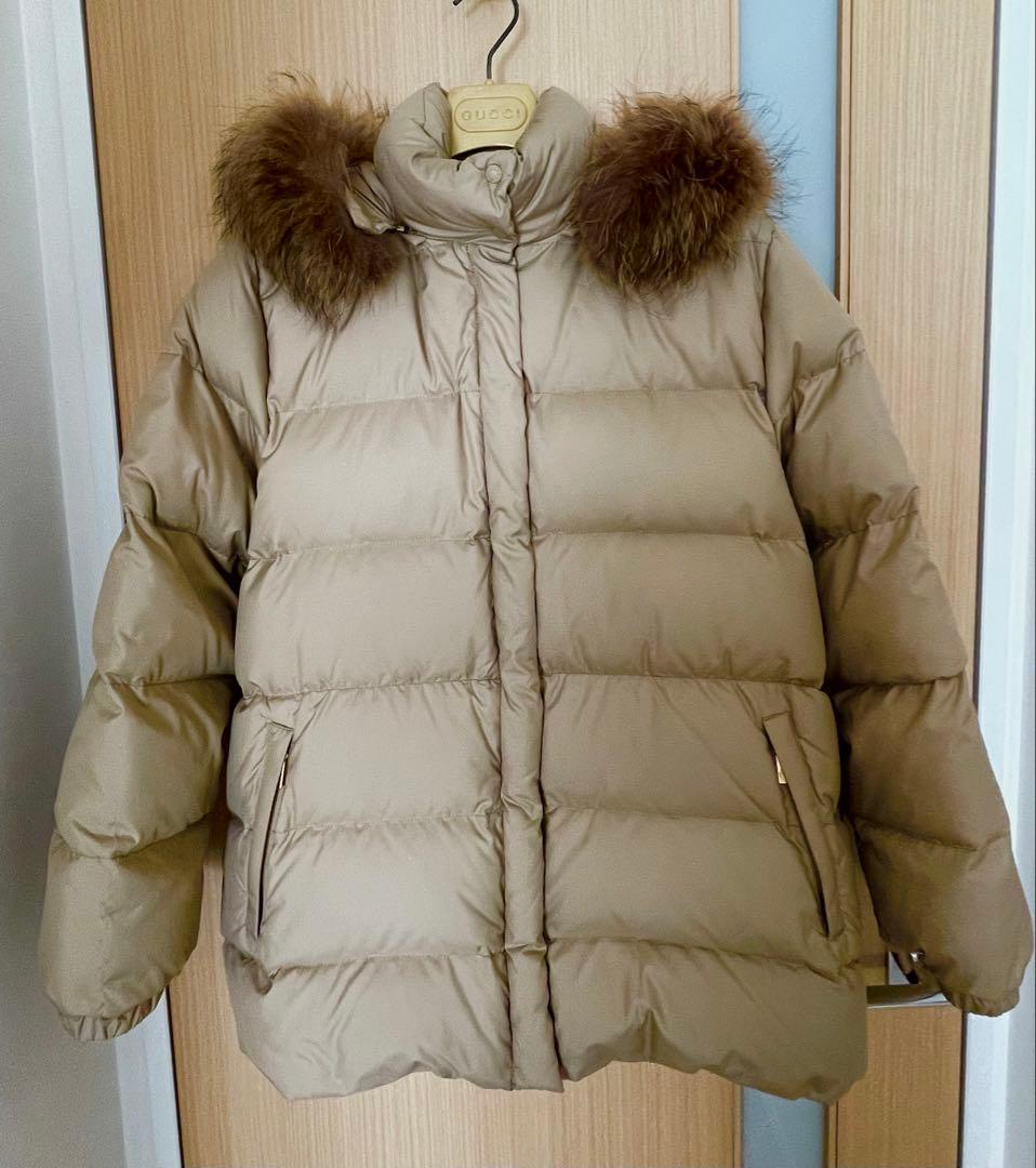 MONCLER モンクレール 茶タグ ファー付きダウンコート ベージュ サイズ1