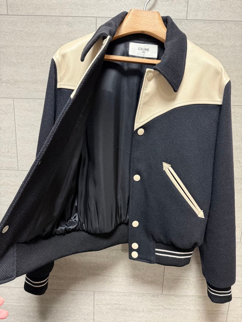 ポ*吉様 CELINE 19AWテディジャケット ブルゾン　レザー切り替え　ブラ