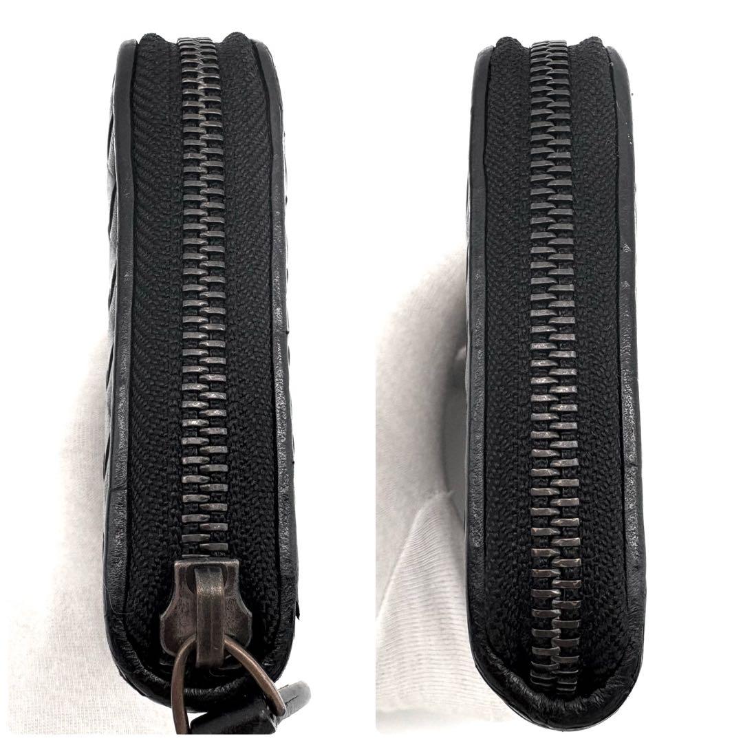 【美品】BOTTEGA　長財布　ラウンドジップ　イントレチャート　ラムレザー