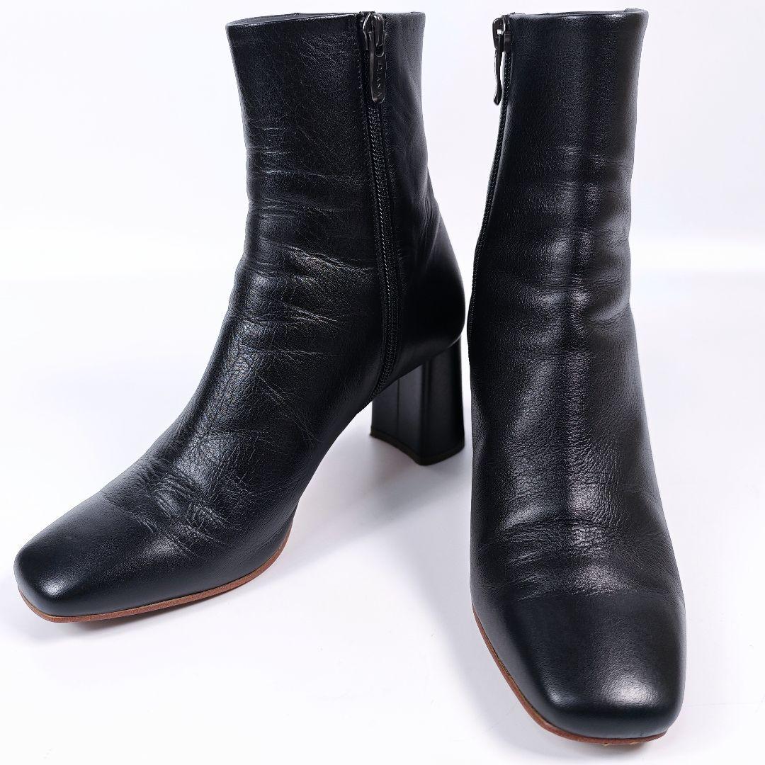 ダイアナ スクエアトゥ サイドジップブーツ 23.5 ミドル丈チャンキーヒール