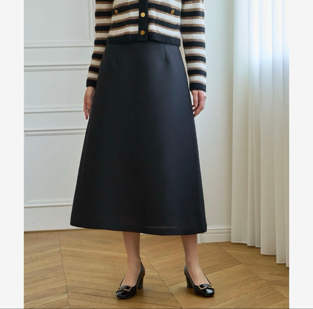 極美品 アナイ シルキーダブルクロスＡライン スカート ブラック 36 S