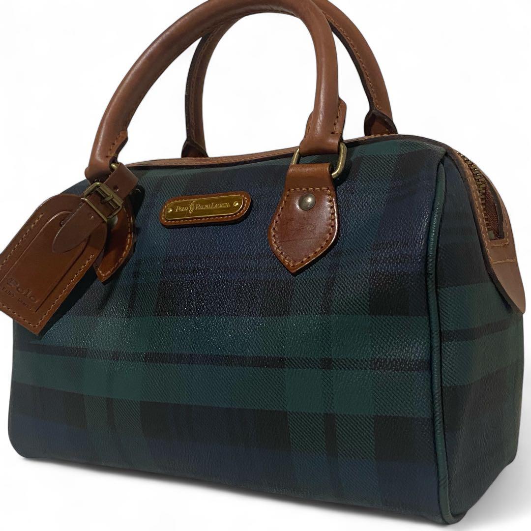 【極美品】Polo Ralph Lauren ミニボストン チェック柄 レザー