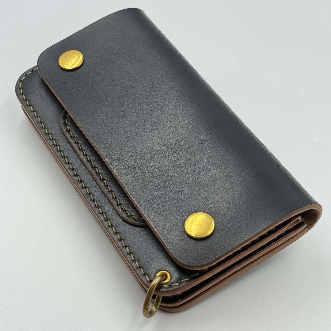 トラッカーウォレット(ダークネイビー)茶芯　サドルレザー　タロンジッパー　真鍮
