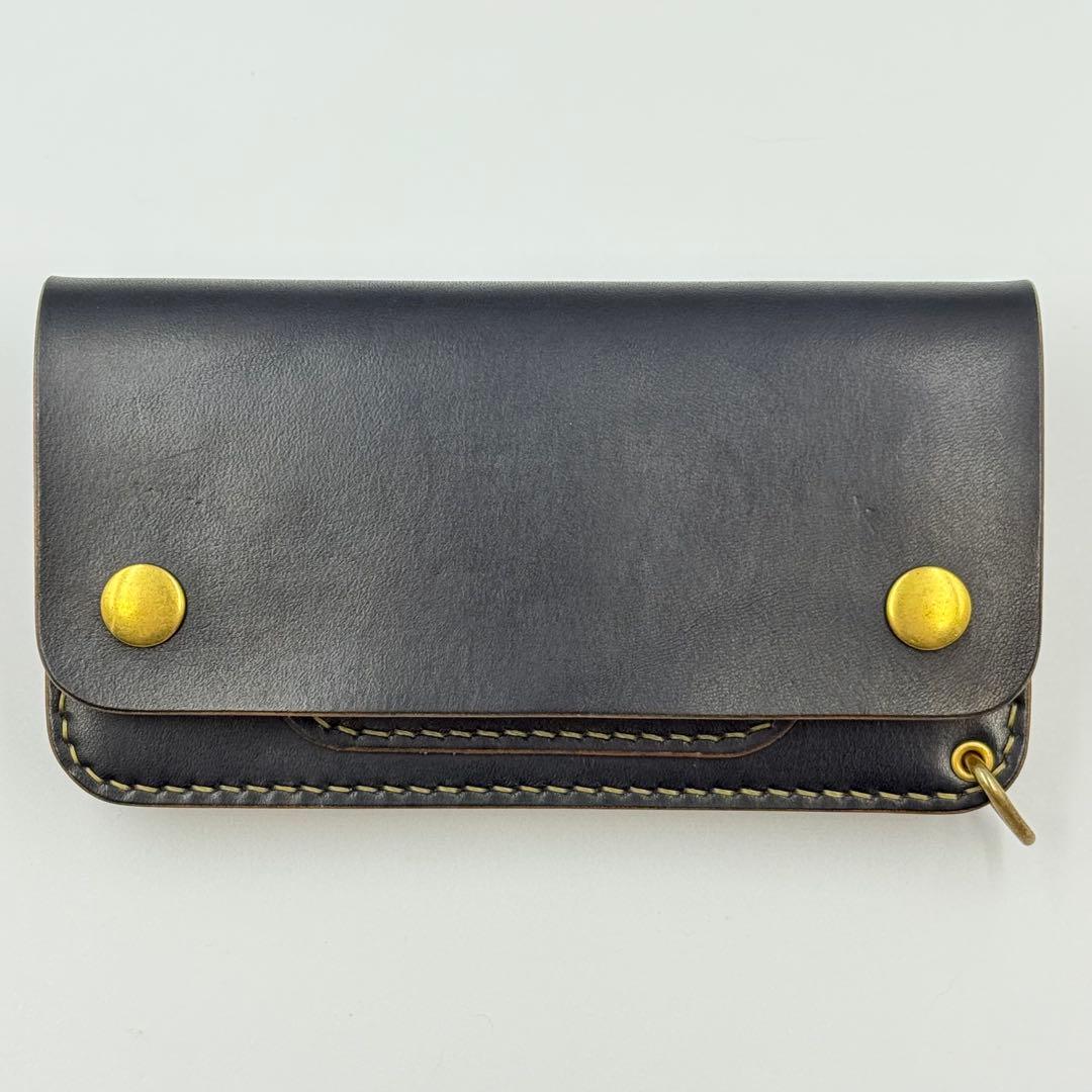 トラッカーウォレット(ダークネイビー)茶芯　サドルレザー　タロンジッパー　真鍮