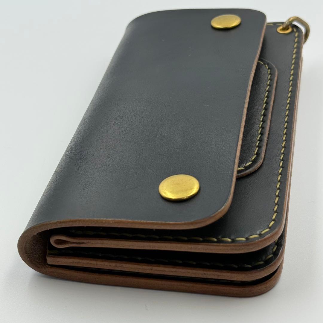 トラッカーウォレット(ダークネイビー)茶芯　サドルレザー　タロンジッパー　真鍮