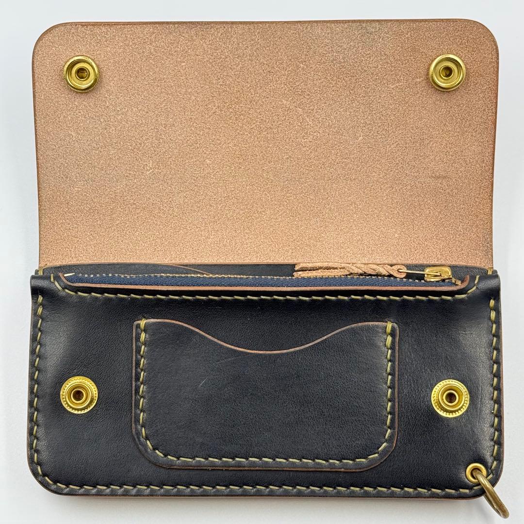 トラッカーウォレット(ダークネイビー)茶芯　サドルレザー　タロンジッパー　真鍮