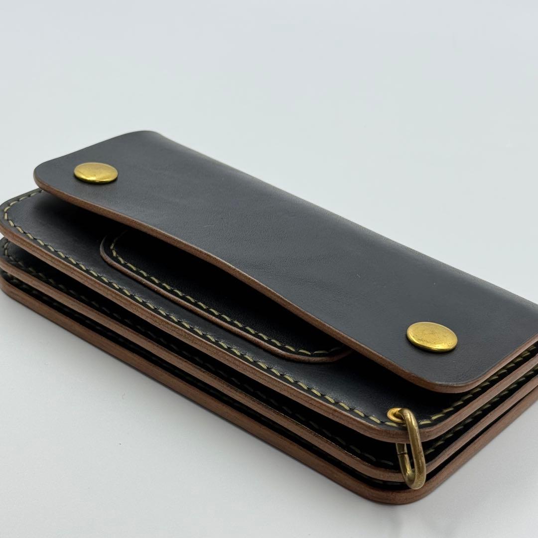 トラッカーウォレット(ダークネイビー)茶芯　サドルレザー　タロンジッパー　真鍮