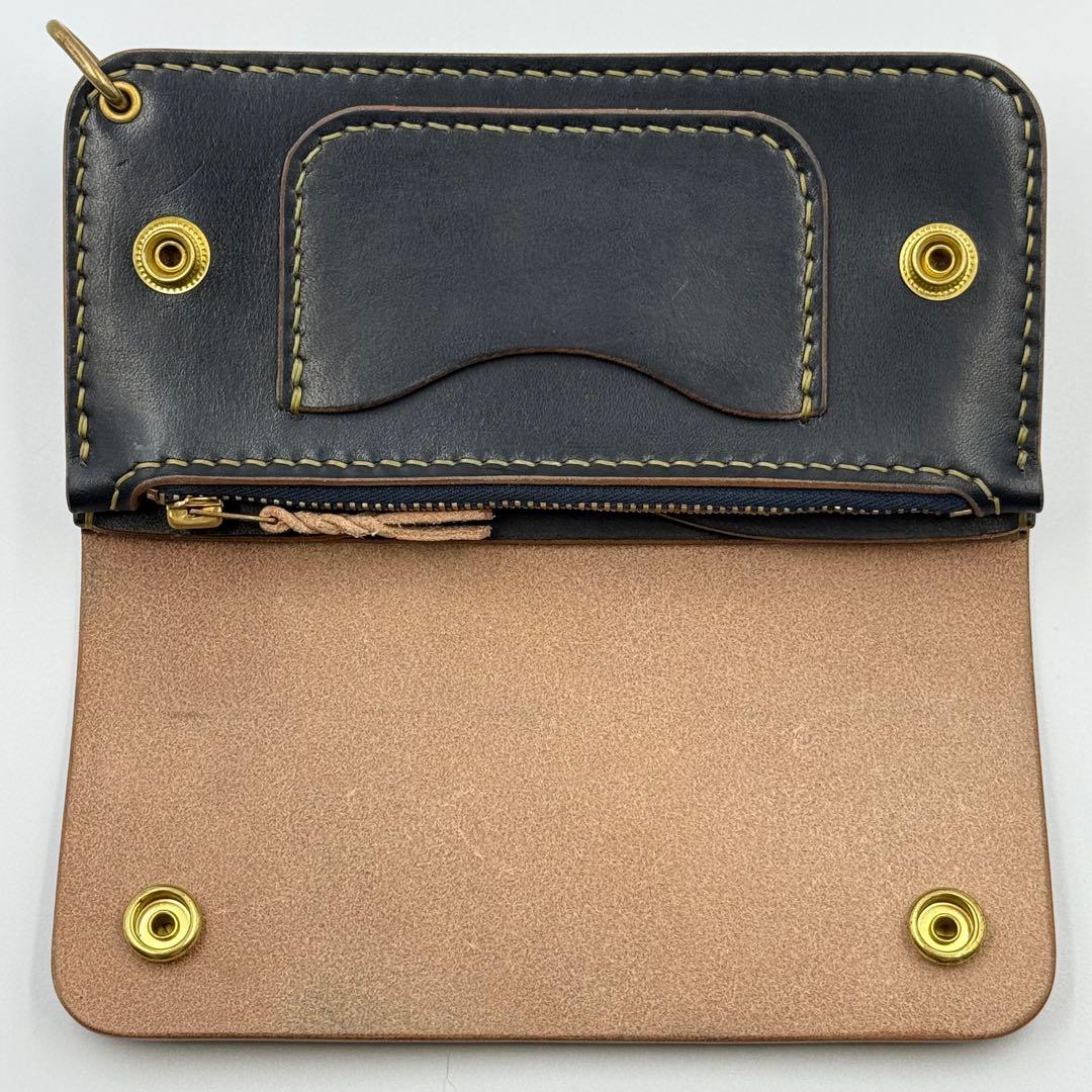 トラッカーウォレット(ダークネイビー)茶芯　サドルレザー　タロンジッパー　真鍮