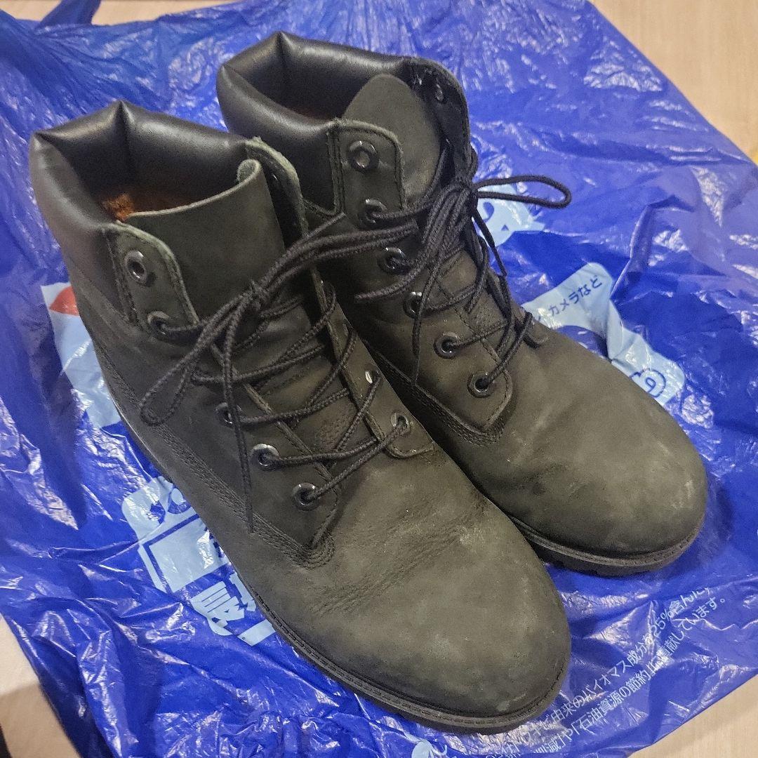 (中古)Timberlandブラックレザー ワークブーツ ミッドカット