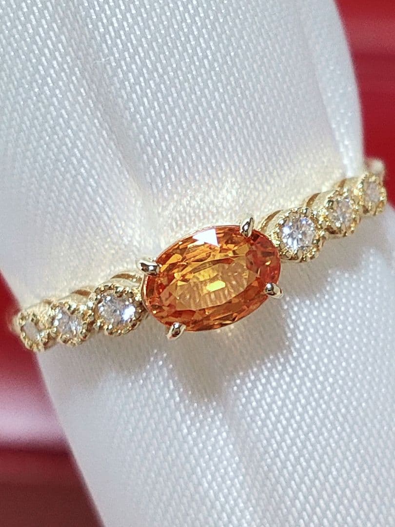 新作 未使用品 k18 天然スペサガーネット ダイヤモンド リング