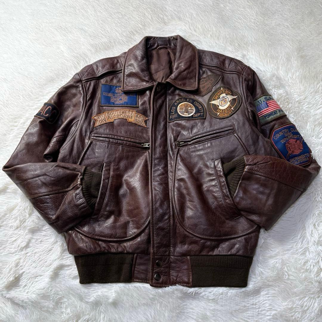 【90s】FREEDOM A-2フライトジャケット 牛革 ワッペン トップガン
