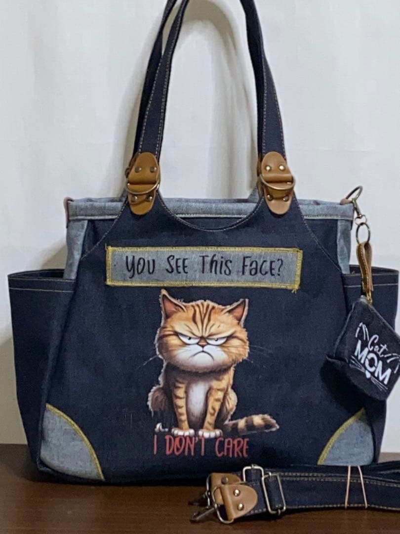 ☆両面リュック対応☆岡山デニム☆悪ネコ☆ステンシル☆4wayあおりバッグ