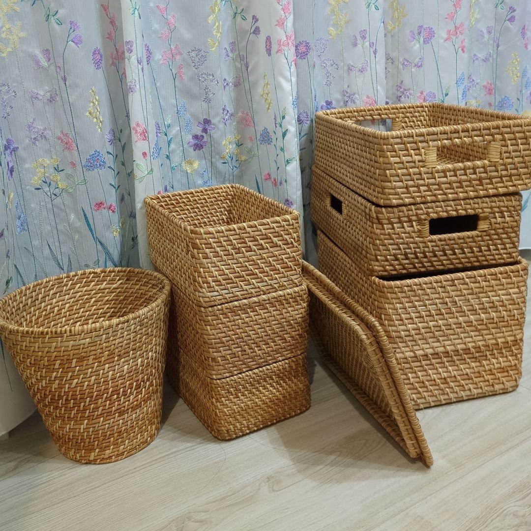 重なるラタン　ダストボックスセット　無印　NITORI