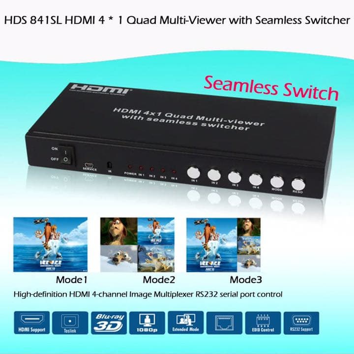 HDMI 4入力切替器(画面分割/入力機器をリモコン操作可)HDS841SL