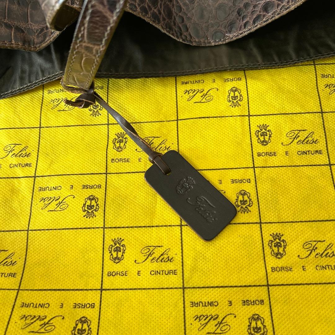 フェリージ トートバッグ クロコ型押し 肩掛け ダークブラウン