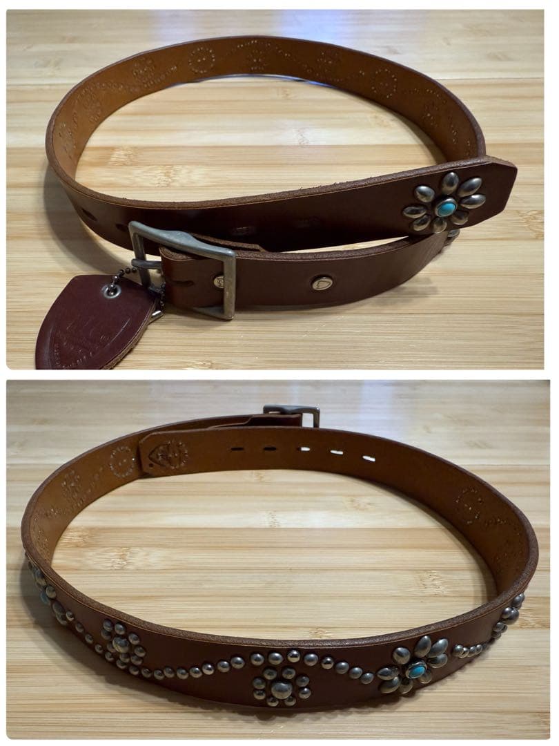 ⭐️新品⭐️HTC⭐️フラワーターコイズ⭐️シルバースタッズ⭐️ブラウンレザー⭐️30インチ