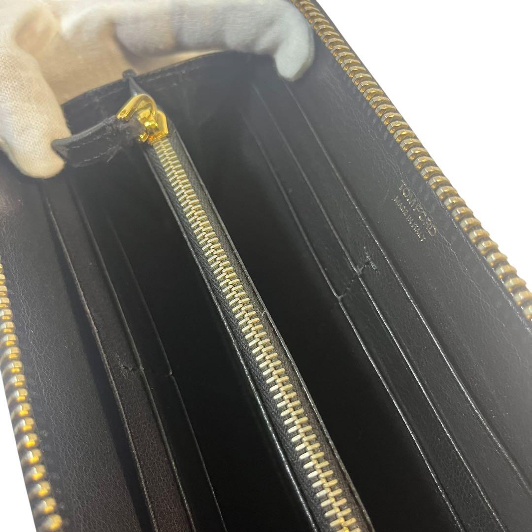 TOM FORD ラウンドファスナー　長財布　TFロゴ　ゴールド金具