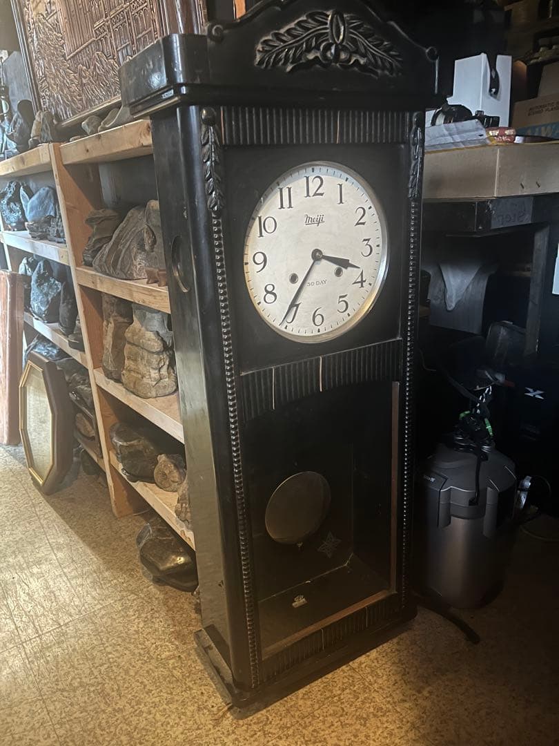 明治振り子時計、約100センチ柱時計 ゼンマイ振り子時計、30日巻き、明治時計