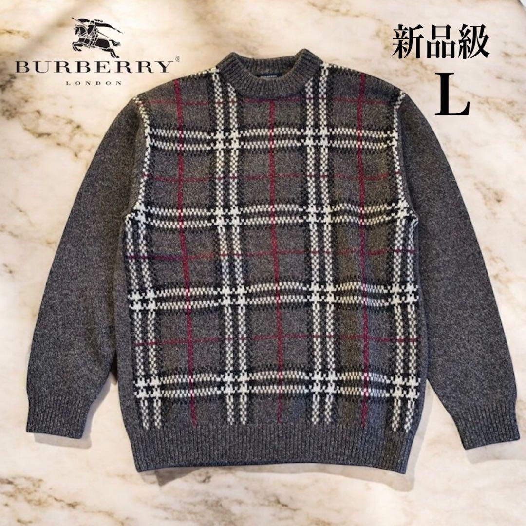 つば絢ひか様 新品級✨バーバリーロンドン ニットセーター ノバチェックメンズ羊毛