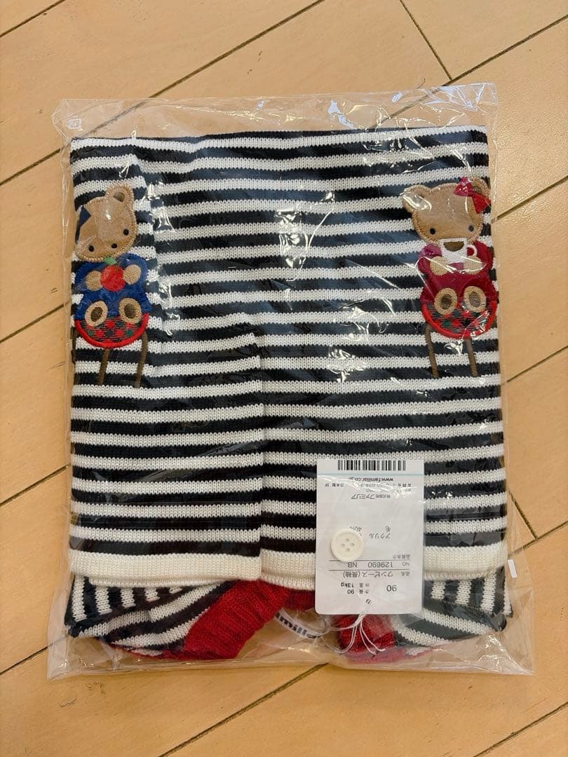 【新品】familie ファミリア　ボーダー柄ニットワンピース90