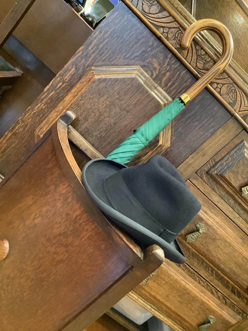 英国製 傘最古参 ジェームスインスの紳士傘 木製ハンドルAshレーシンググリーン