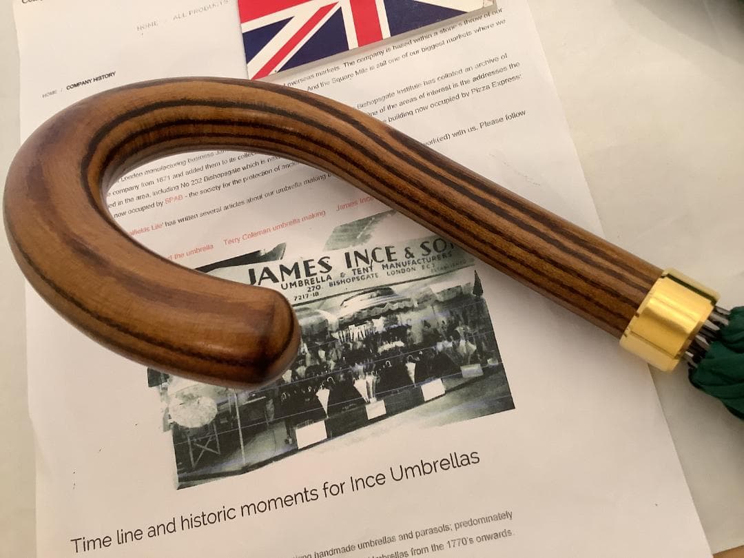 英国製 傘最古参 ジェームスインスの紳士傘 木製ハンドルAshレーシンググリーン