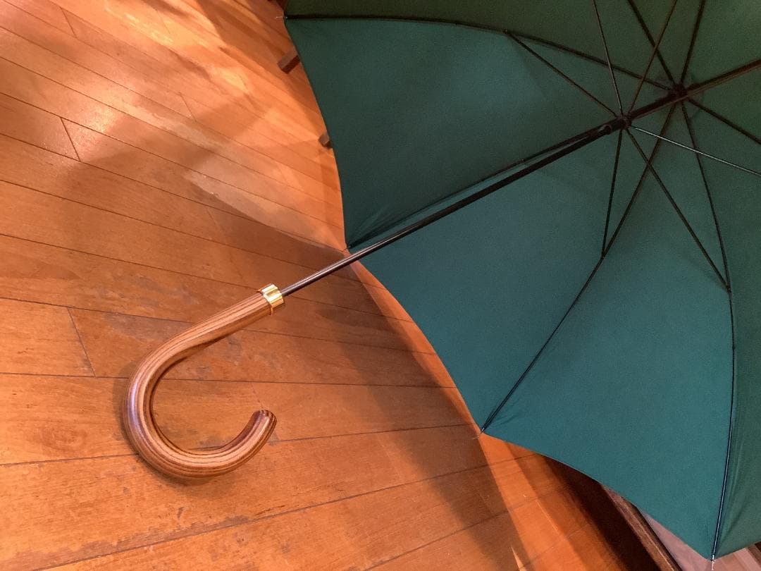 英国製 傘最古参 ジェームスインスの紳士傘 木製ハンドルAshレーシンググリーン